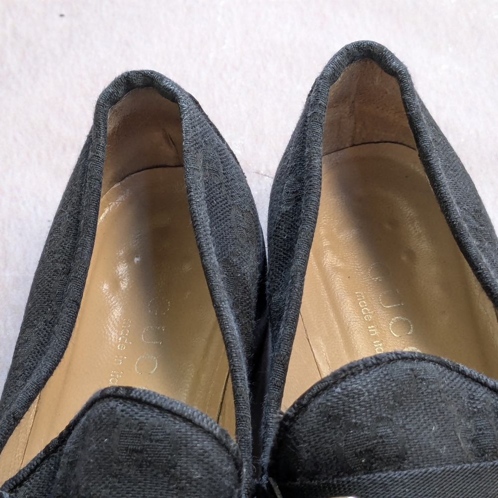 Gucci Horsebit Loafers Black Monogram Canvas Logo Women 7 B - Picture 4 of 16